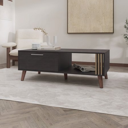 Govan Coffee Table - Conical Legs, Door with Pneumatic Arm & Open Storage