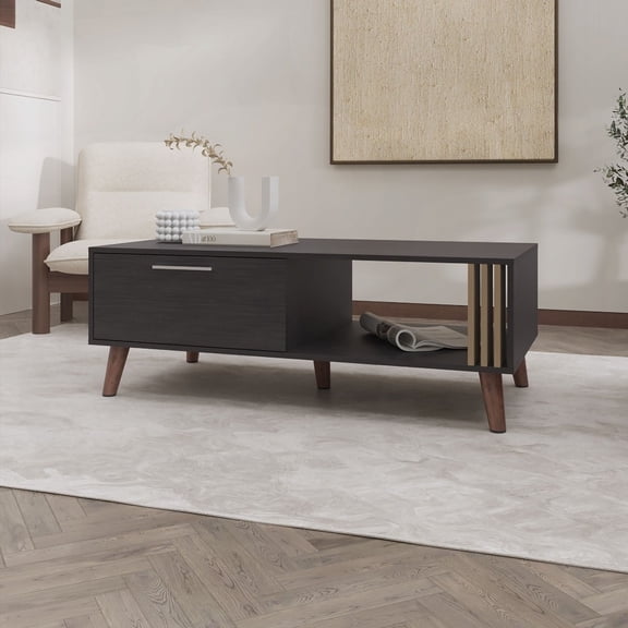 Space-Saving Wood-Look Coffee Table with Door & Pneumatic Arm for Living Room, Easy to Clean.