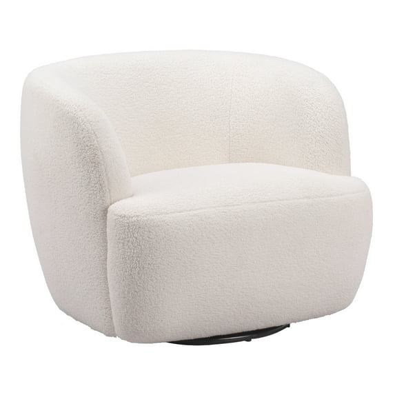 Zuo Govan Fuzzy Boucle Sherpa Fabric Upholstered Swivel Chair in Ivory