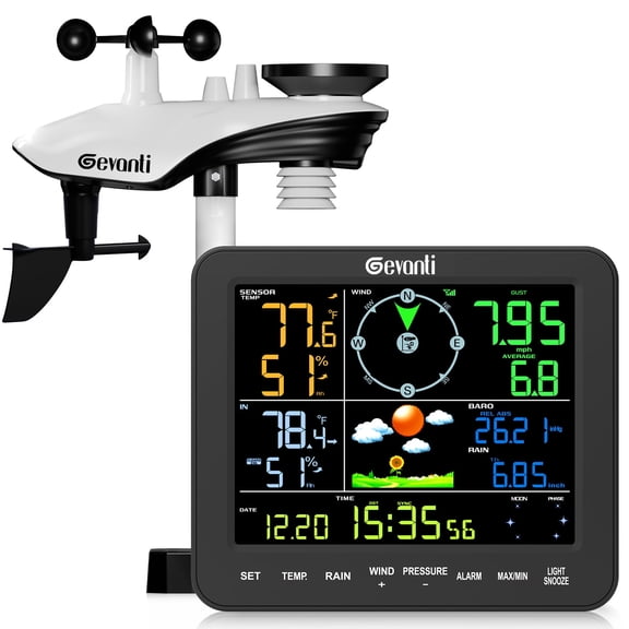 Gevanti SA8 Multifunctional Weather Station, Black, Wireless Indoor Outdoor Use, No Wifi
