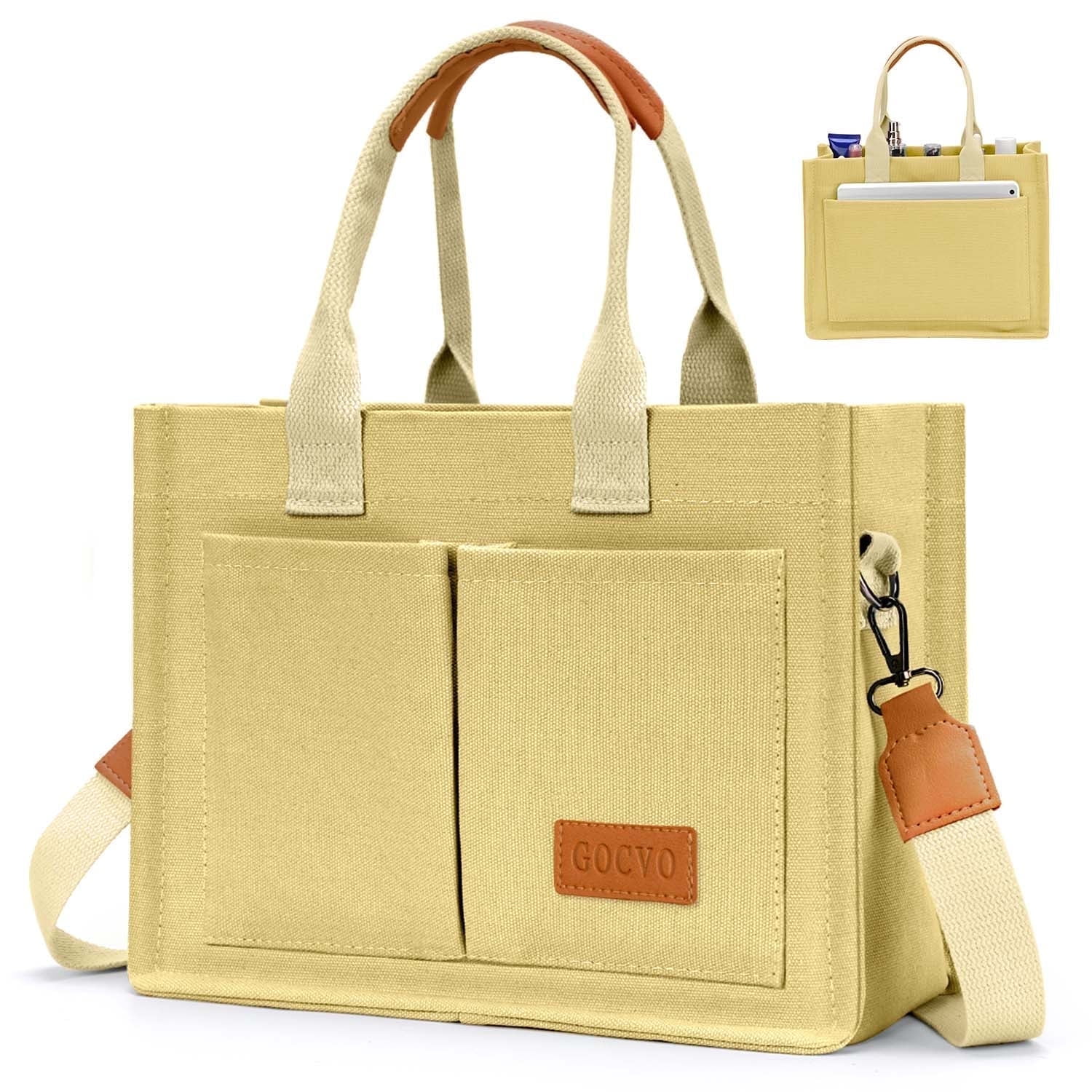 Gocvo Canvas Tote Bag for Women, Large Multi-Pocket Handbags for