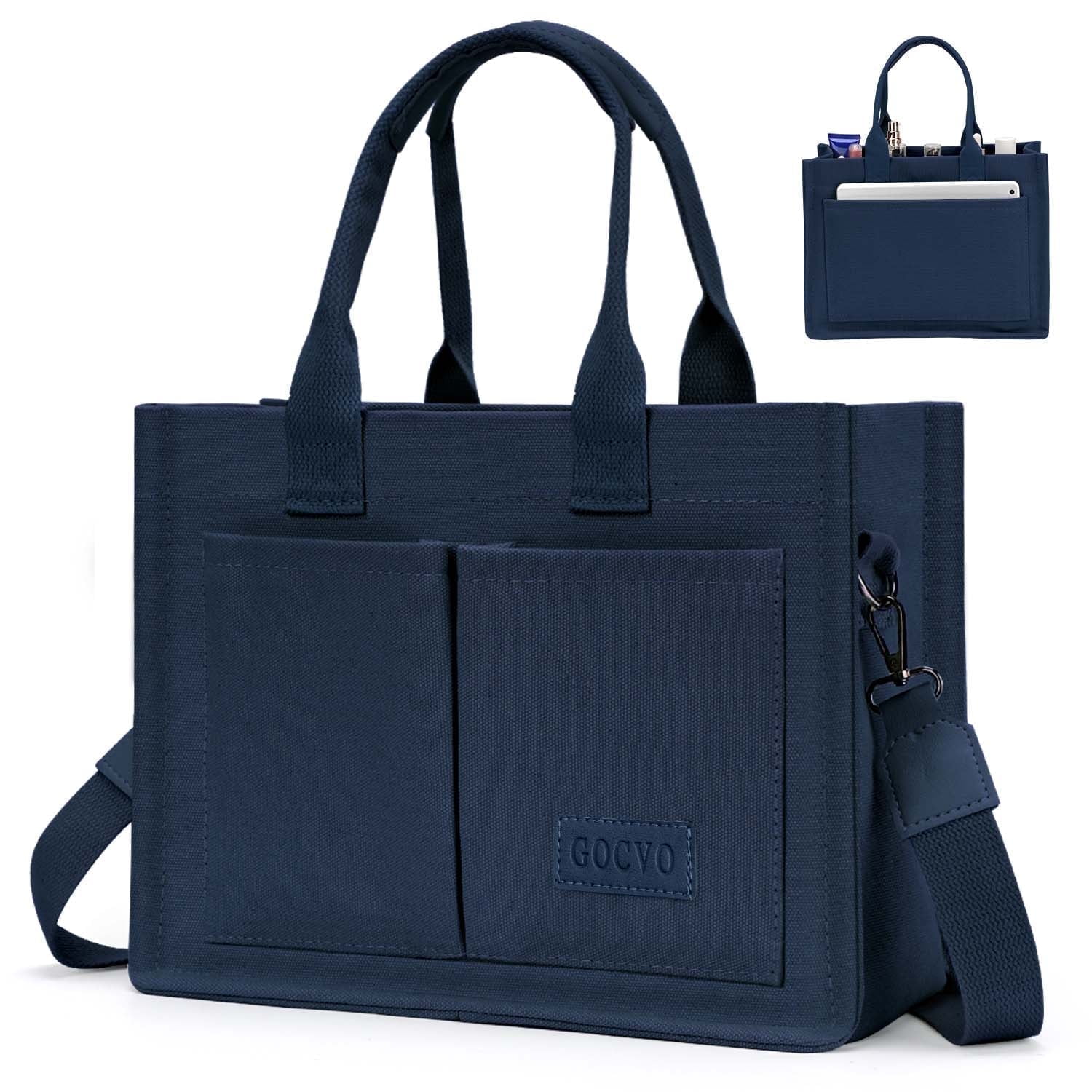 Gocvo Canvas Tote Bag for Women, Large Multi-Pocket Shoulder