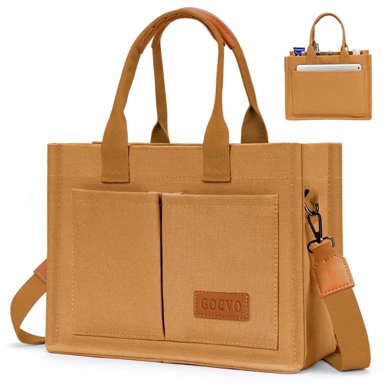 Gocvo Canvas Tote Bag for Women, Large Multi-Pocket Shoulder  Pocket Tote Shoulder Bag in Brown main image 0