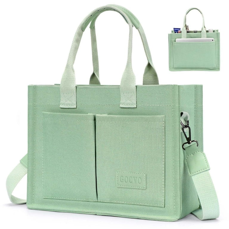 Gocvo Canvas Tote Bag for Women, Large Multi-Pocket Shoulder