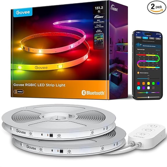 Govee 131.2ft RGBIC LED Strip Lights, Smart LED Lights for Bedroom, Bluetooth Strip Lights with APP Control, DIY Multiple Colors on One Line, Color Changing Lights for Home Decor
