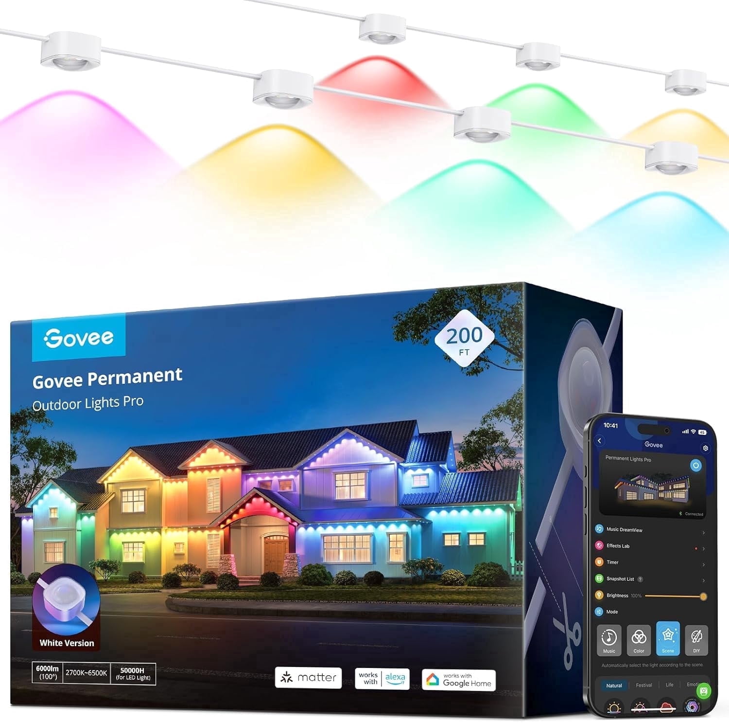 Govee Permanent Outdoor Lights Pro, 200ft with 120 RGBIC LED Lights for Daily and Accent Lighting, 75 Scene Modes for Pa