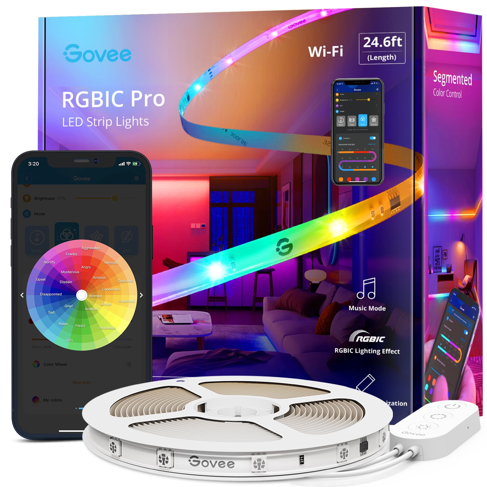 Govee 24.6ft Wi-Fi RGBIC Led Strip Light for Bedroom, Living Room, Kitchen  Decoration, 16 Million Light Color, Warm White and Cool White 24W with  Silicone Coating 