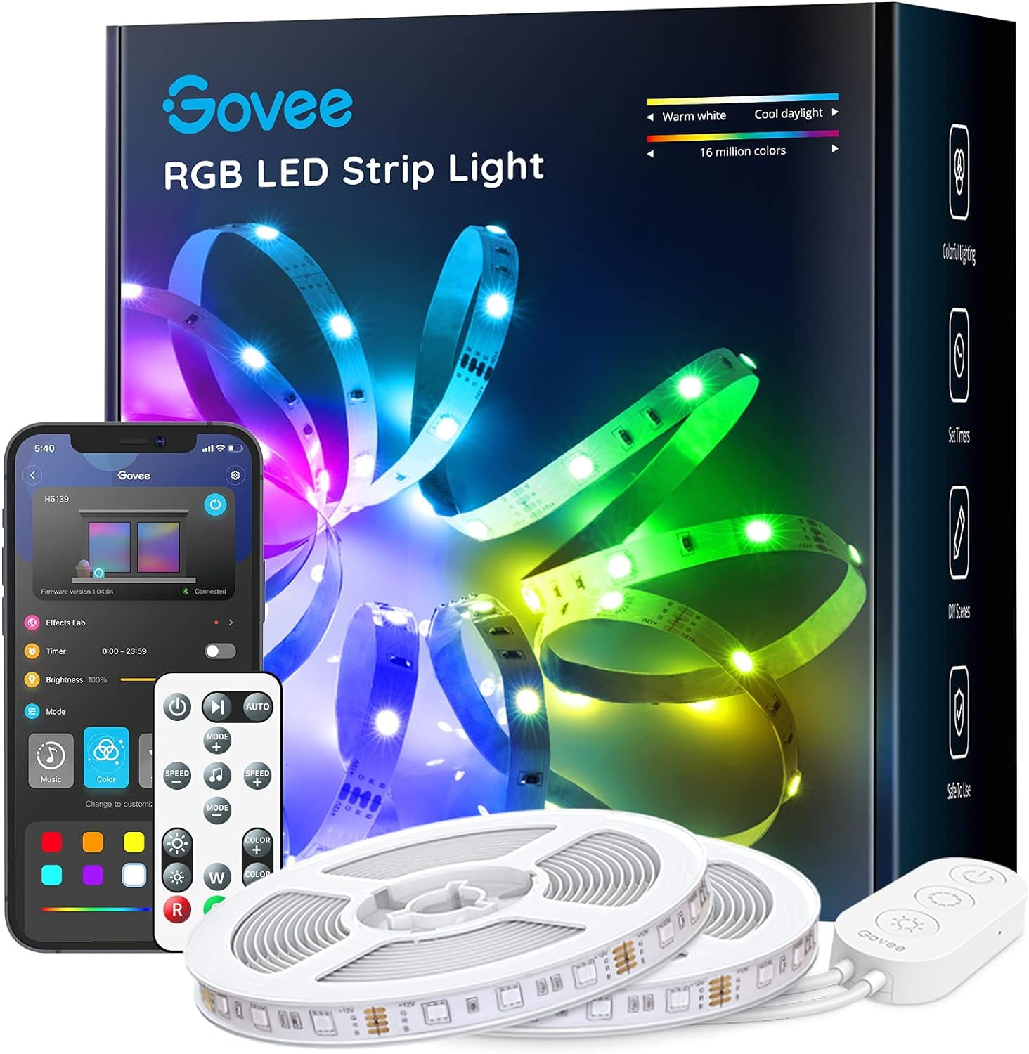 Govee Smart LED Strip Lights, 32.8ft WiFi LED Light Strip with App and  Remote Control, Works with Alexa and Google Assistant, Music Sync Lights  for