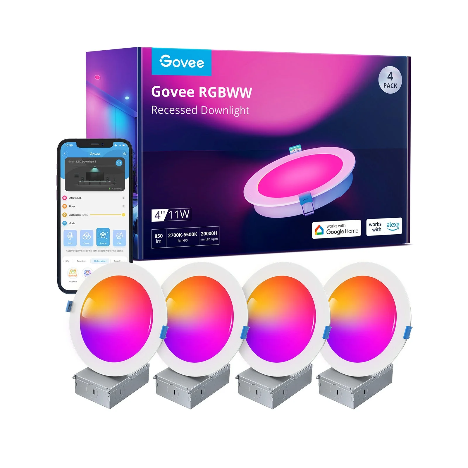 Govee 4inch Recessed Downlight Canless light 4pack