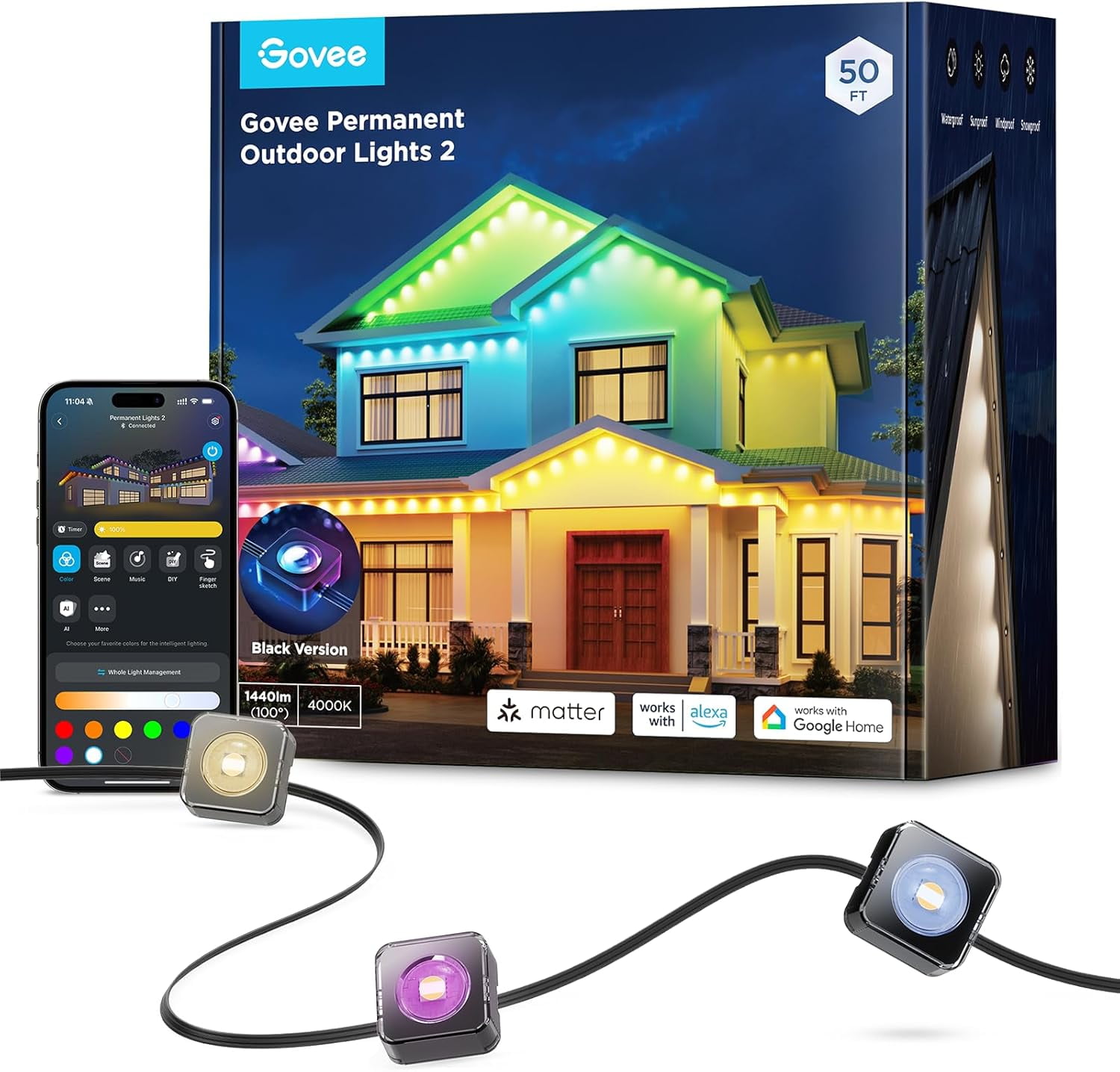 Govee 50ft RGBICW Black Permanent Outdoor Lights 2 (Elite)
