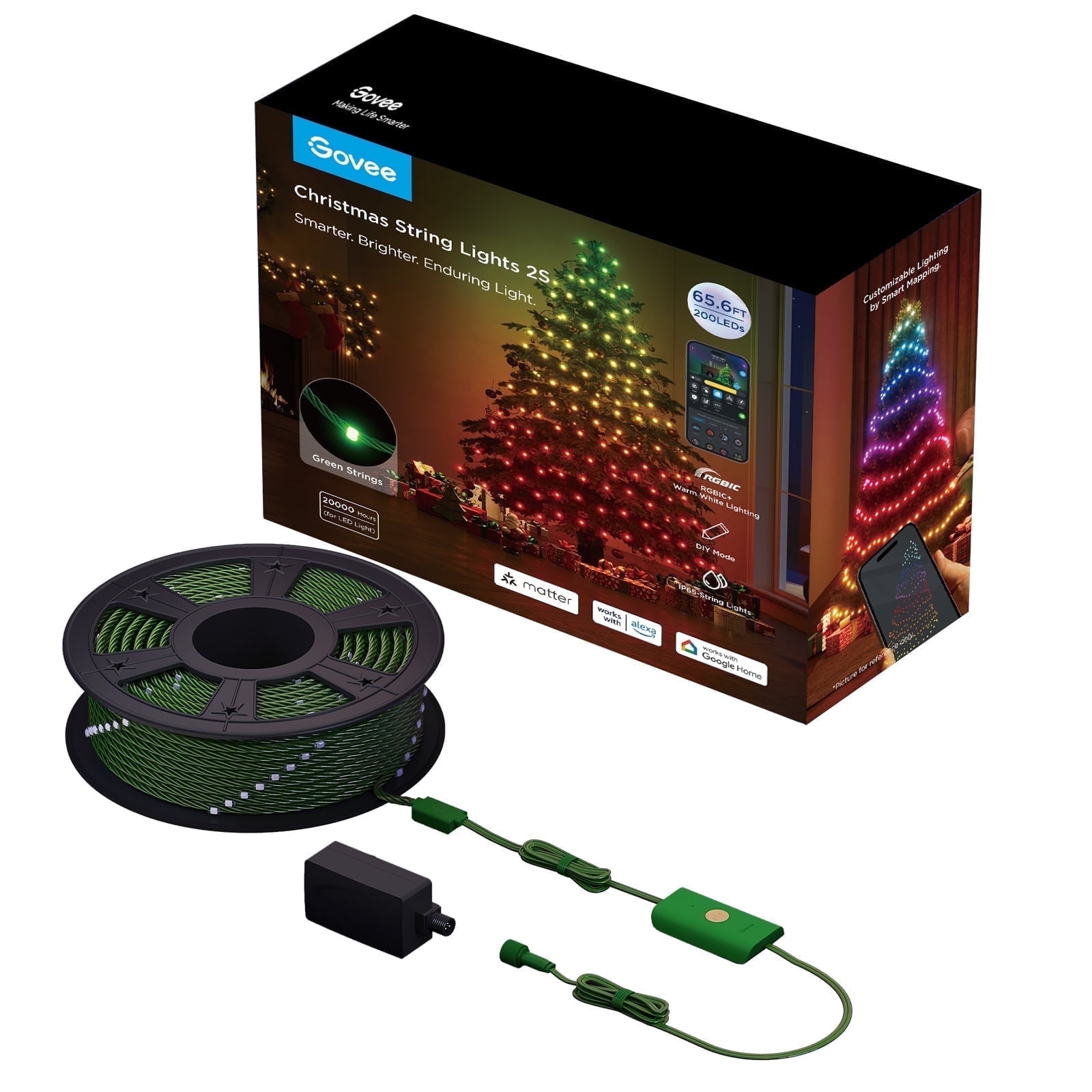 Govee Christmas String Lights 2S, 65.6FT 200LEDs Christmas Lights for Holiday Decor, Smart Indoor Outdoor String Lights with 130+ Scene Modes