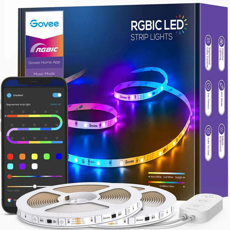 Govee 32.8ft RGBIC LED Strip Lights, Smart LED Lights, App Control with  DIY, LED