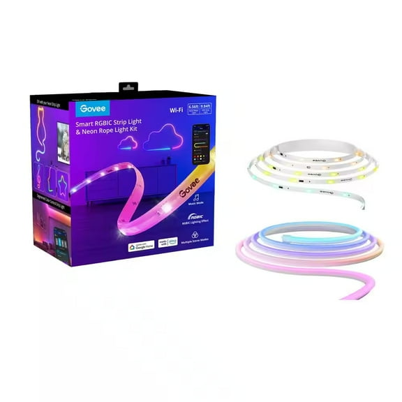 Govee 9.8ft RGBIC LED Strip Light & 6.5ft Neon Rope Light Kit, Color-Changing, WiFi + Bluetooth, Smart Indoor Lighting for Bedroom, Gaming, Home Decor