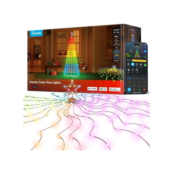 Govee Christmas Cone Tree Lights 6ft with 66 Scene Modes, White, IP65 Waterproof for Indoor Outdoor Xmas Decor, Remote Control, Dimmable
