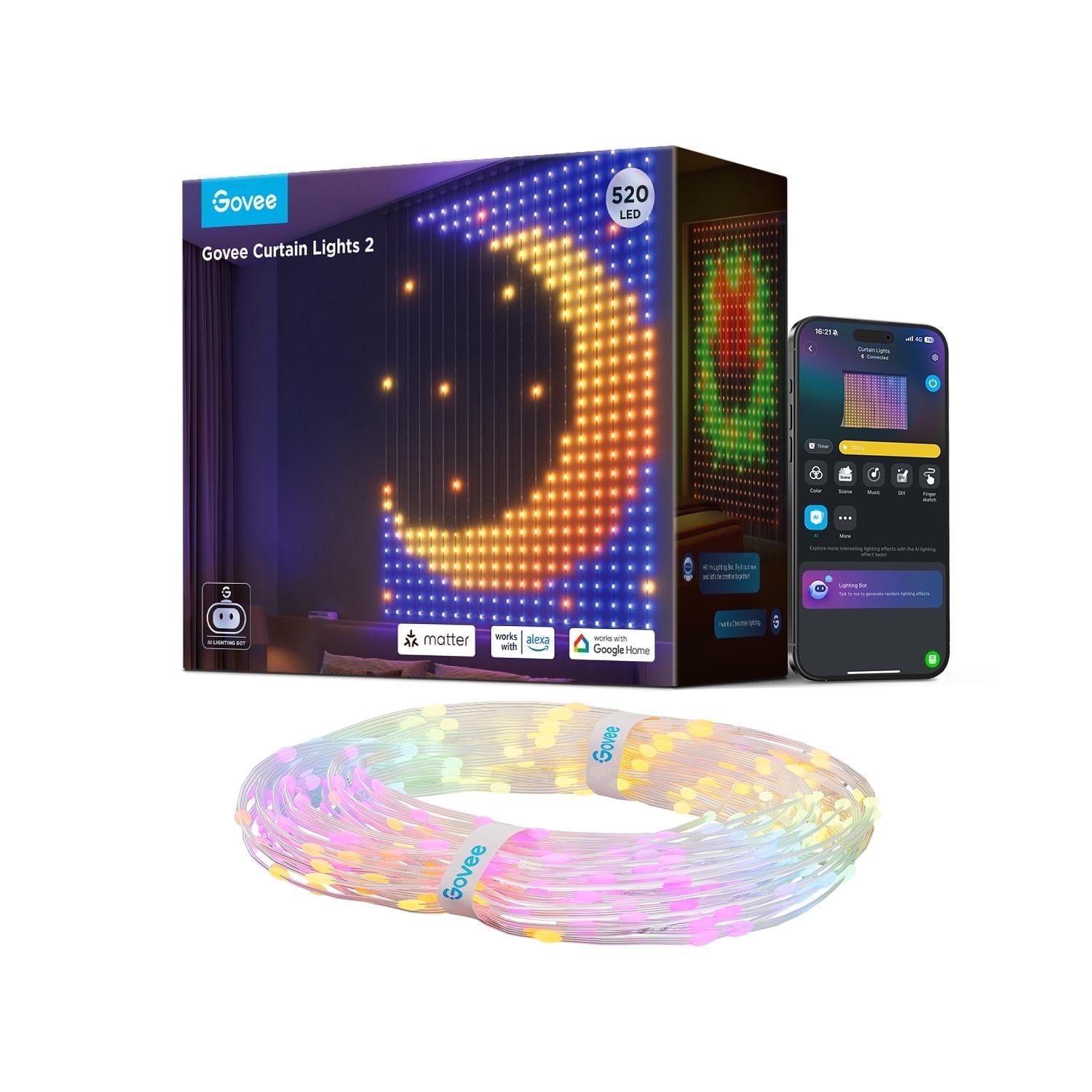 Govee Curtain Lights 2, Smart LED Lights, DIY GIF AIGC, 1040 LEDs