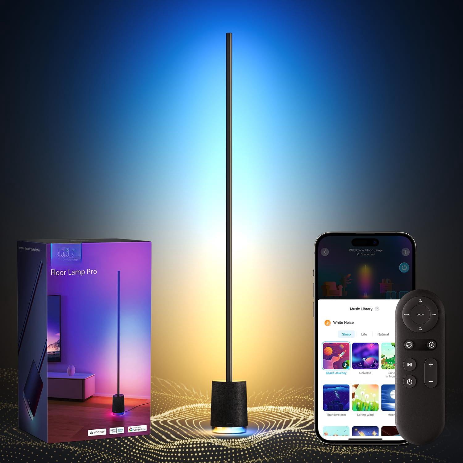 Govee Floor Lamp Pro  Rgbicww Led With And White Noise 2100 Lumens Standing Works Matter 16 Million Colors Music Sync For Bedroom Living Room
