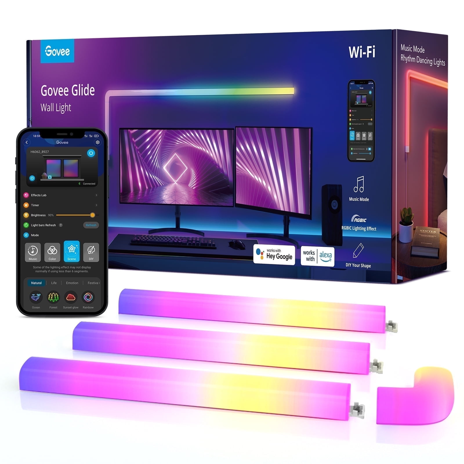 Govee Glide A1 Indoor Smart LED Wall Lights (4+1) , B6062A01, 40 Dynamic Scene Modes For Gaming Room Decor,Support APP Control,Voice Control