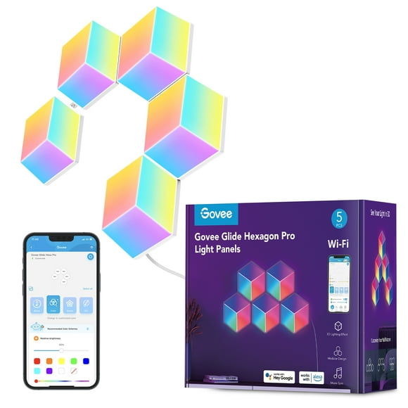 Govee Glide Hexa Pro LED Wall Light Panels 5 Pieces Wi-Fi White Plastic Finish for Living Room