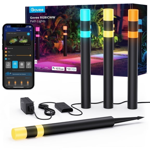 Govee H7055 Waterproof Outdoor Pathway Lights,RGBIC With 16 Million Color Changing Scene And Music Modes, Support Alexa, Google, Govee Home App Control,Durable Materials Outdoor Lights, 4 lights