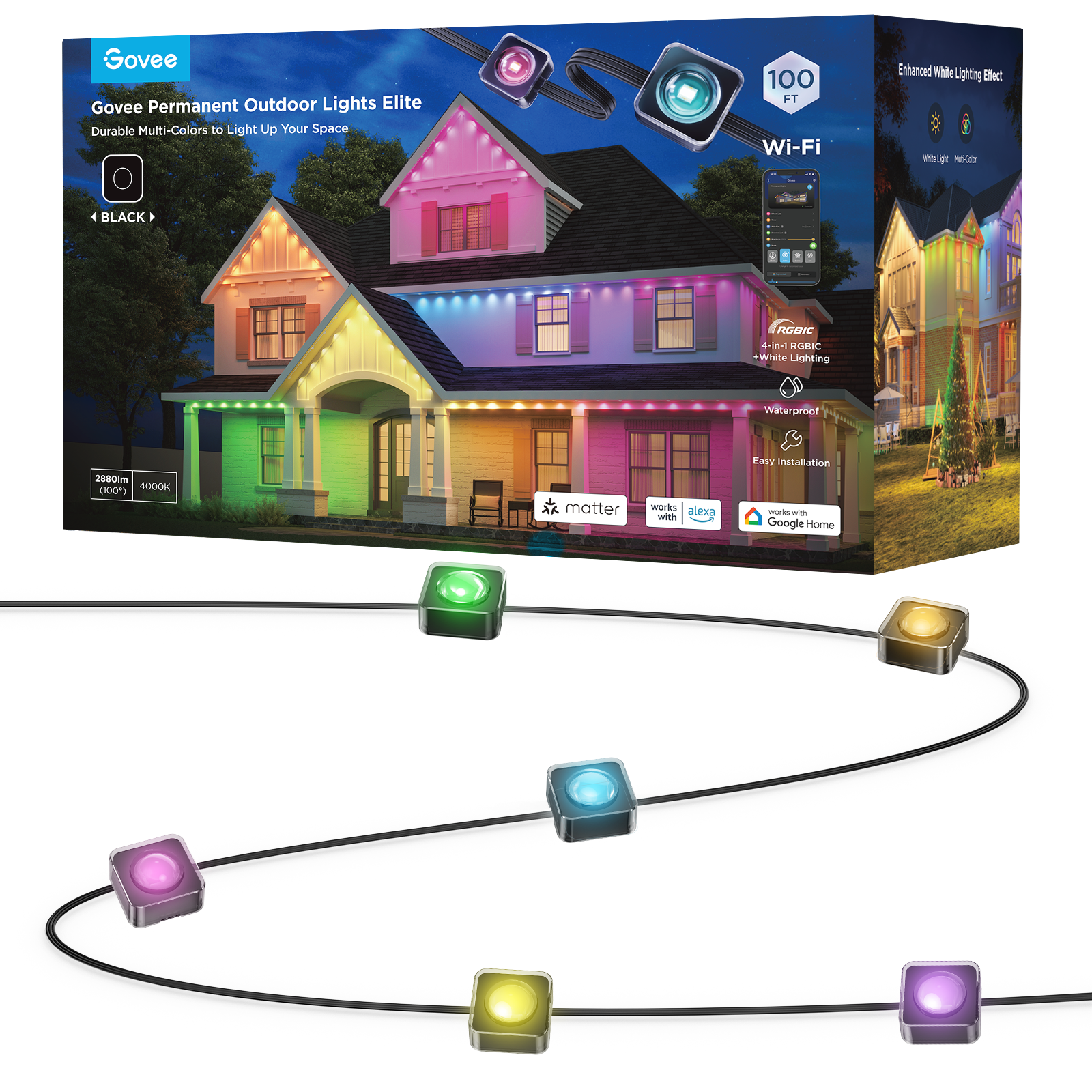 Walmart daily deals:  Walmart Black Friday Deals 2025 - Govee Permanent Outdoor Light Elite, RGBICW 16 Million Colors Outside Lights with 100 preset modes,IP67 Waterproof,Holiday Decorations For Christmas,Google,Alexa Support,100ft,Black