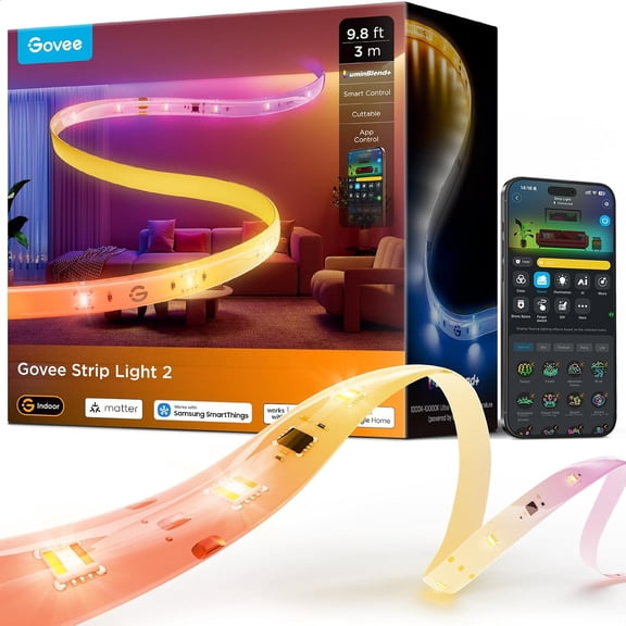 Govee LED Strip Lights 2, 9.8ft , 5‑in‑1 RGBWWIC, App & Voice Control, 1000K to 10000K White Light for Room Party
