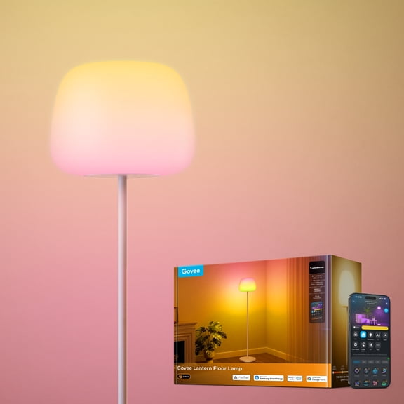 Govee Lantern Floor Lamp, Halo Gradient RGBIC Smart Corner Lamp with LuminBlend, 1000K-10000K, Matter Compatible, 100+Scene Modes, Music Sync, 1400lm, Modern Floor Lamps for Living Room, Bedroom,Whit