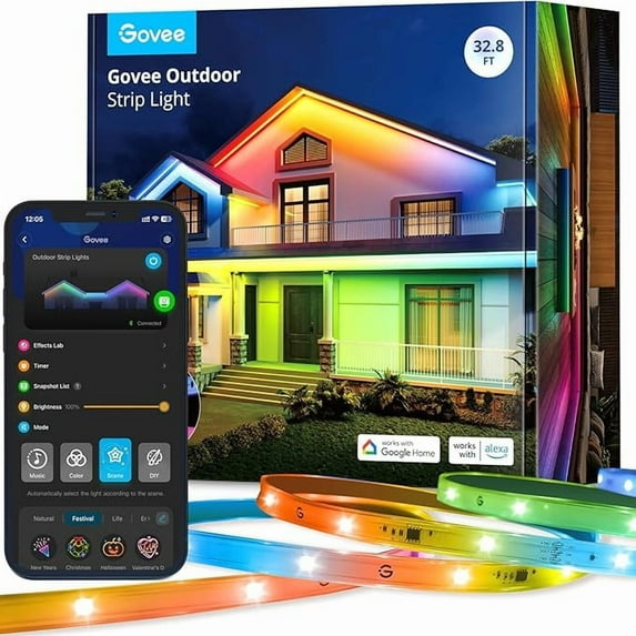 Govee RGBICWW Outdoor LED Strip Lights 32.8 ft, Weatherproof Smart ...