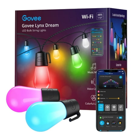 Govee - Wi-Fi Bluetooth Smart String Bulbs - 48 feet - Multi