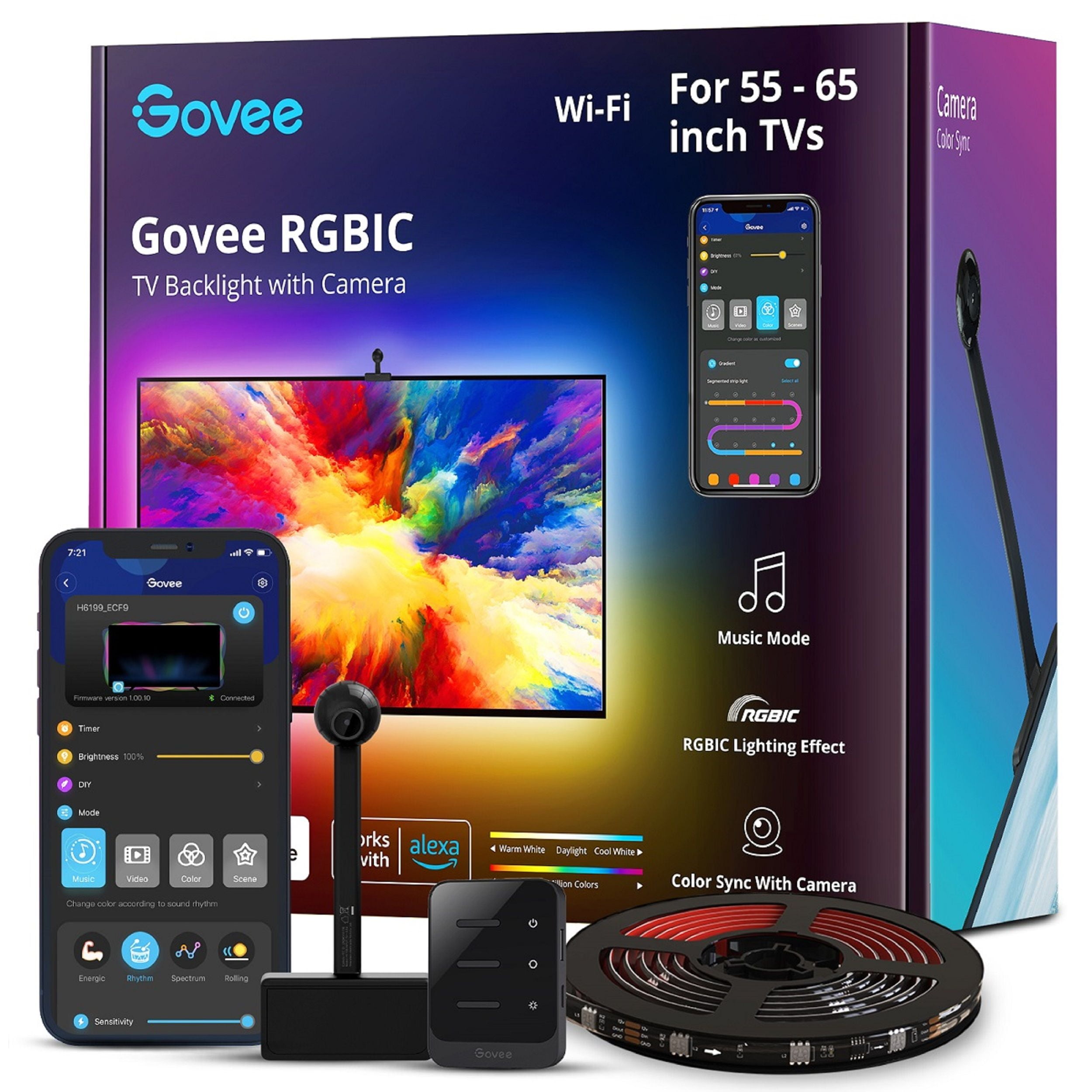  Govee Envisual TV LED Backlight with Camera, RGBIC Wi-Fi TV  Backlights for 55-65 inch TVs, Works with Alexa & Google Assistant, App  Control, Music Sync Lights, H6199 : Tools & Home