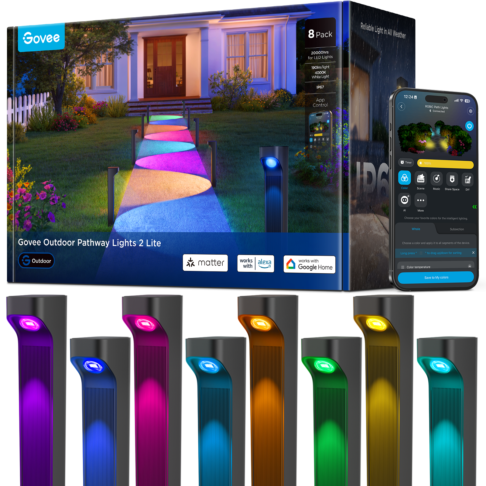 Govee Outdoor Pathway Lights 2 Lite，8pack