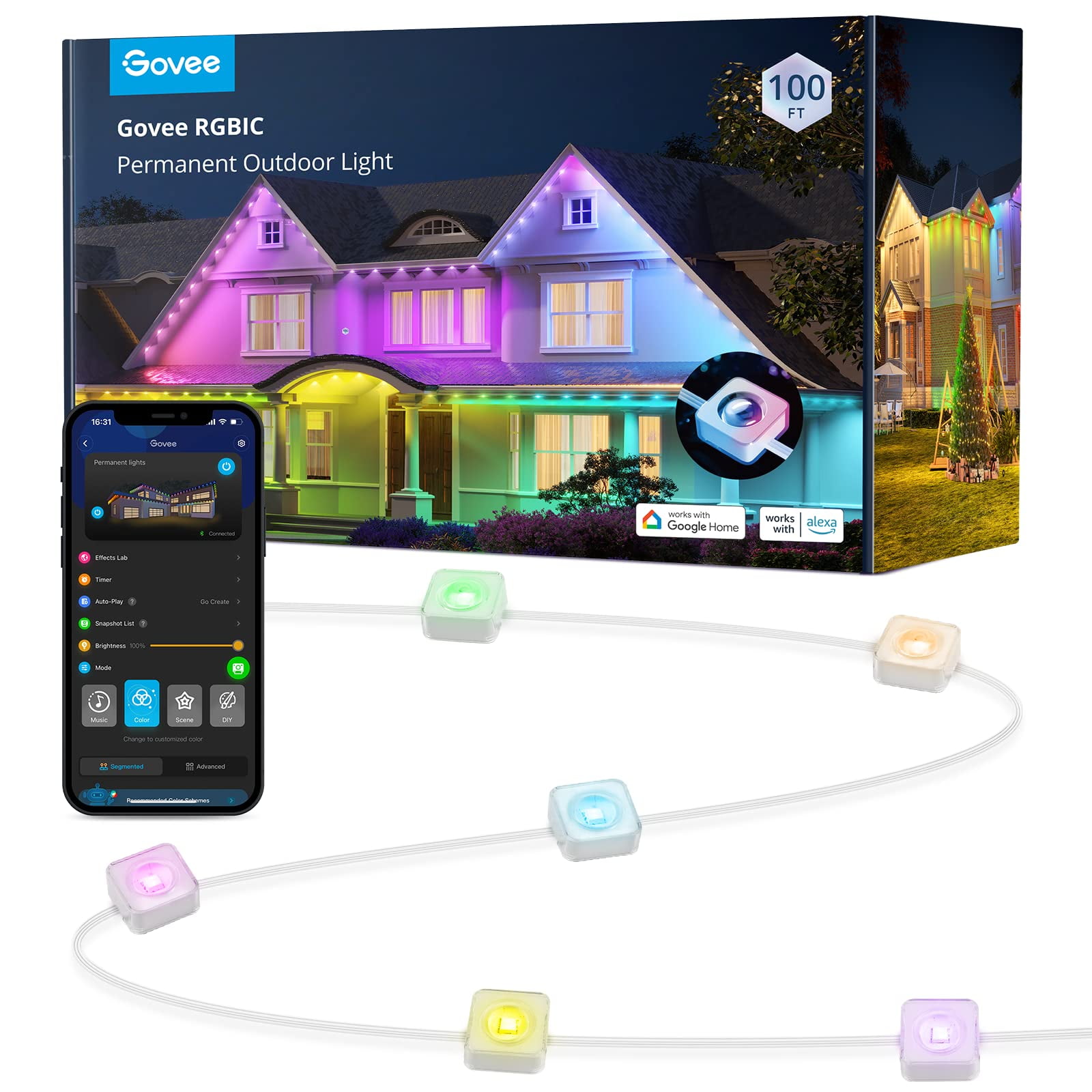 Govee Permanent Outdoor Lights, Smart RGBIC Outdoor Lights with 75 Scene Modes, 100ft with 72