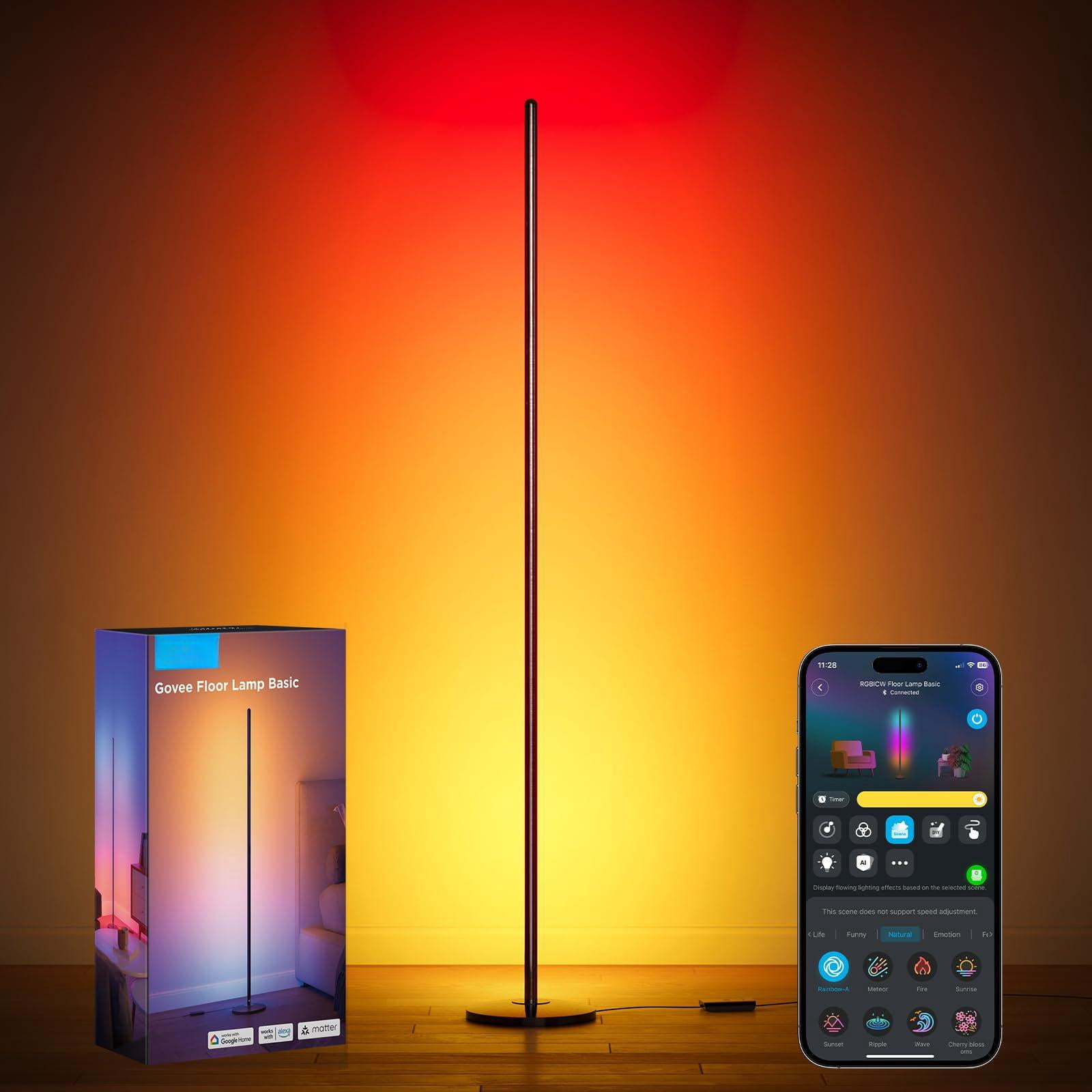 Govee Rgbic Floor Lamp Basic  1000lm Led Corner Compatible With Smartthings Alexa And Matter Modern Music Sync 16 Million Diy Colors Standing For Bedroom Living Room
