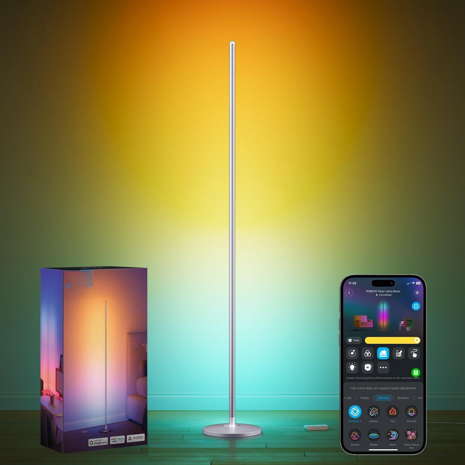 Govee Rgbic Floor Lamp  Led Corner Works With Alexa Smart Modern Music Sync And 16 Million Diy Colors Color Changing Standing For Bedroom Living Room