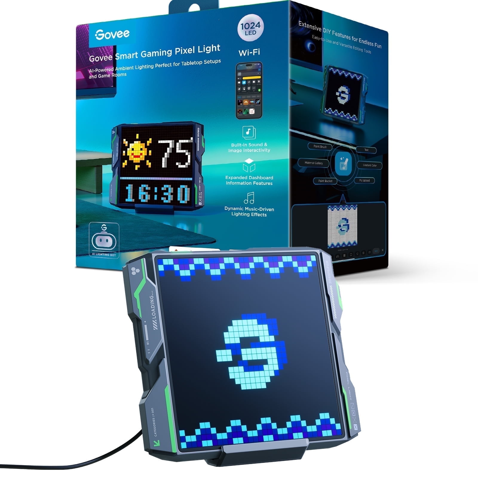 Govee Smart Pixel LED Gaming Light for Desk, 150+ Scene Modes & DIY, Works with Alexa, Ideal for Game Room Decor, 32x32 Pixels