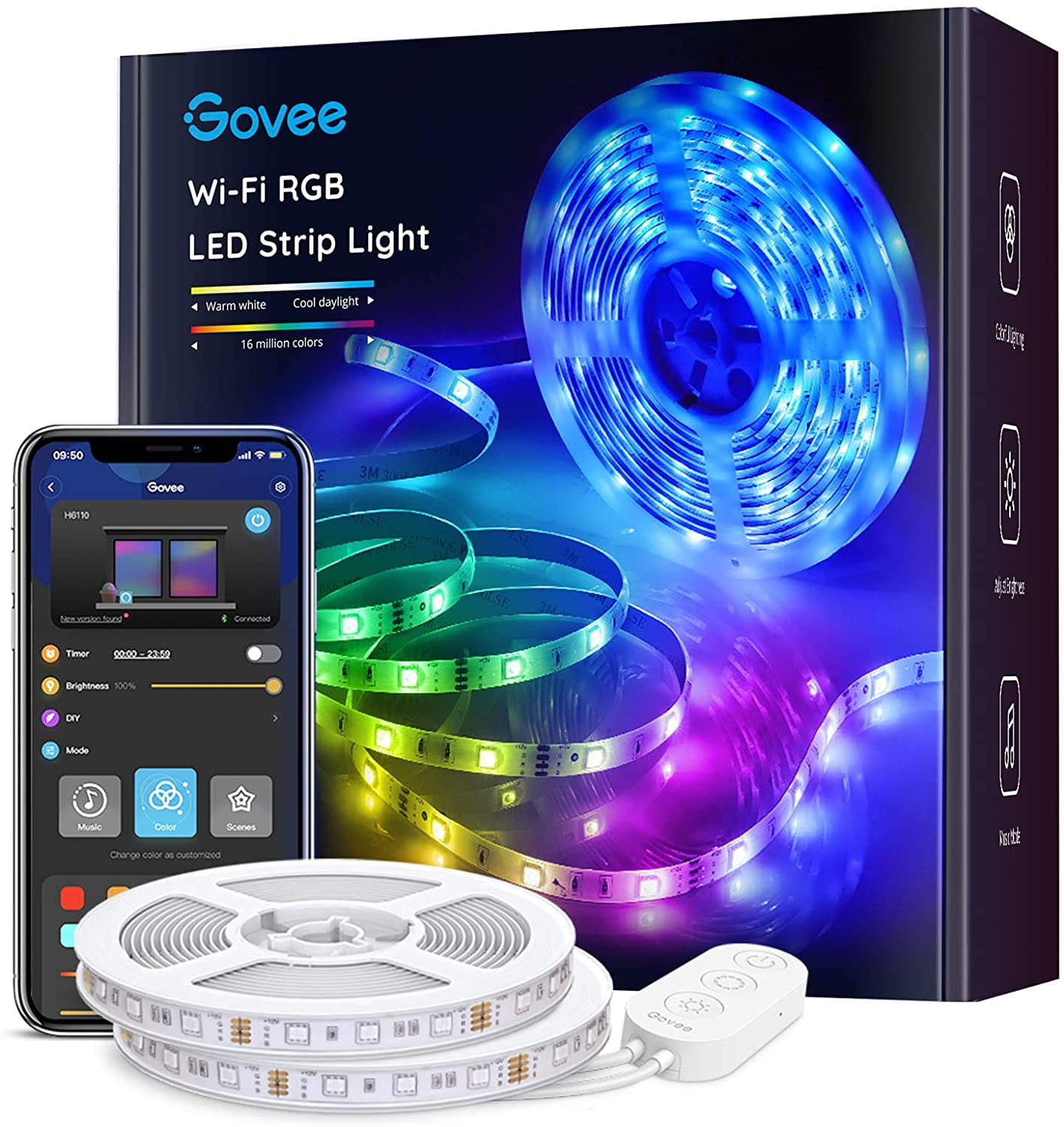 Govee Smart LED Strip Lights, 32.8ft WiFi LED Lights Work with Alexa and  Google Assistant, Bright 5050 LEDs, 16 Million Colors with App Control and  Music Sync for Home, Kitchen, TV, Party 