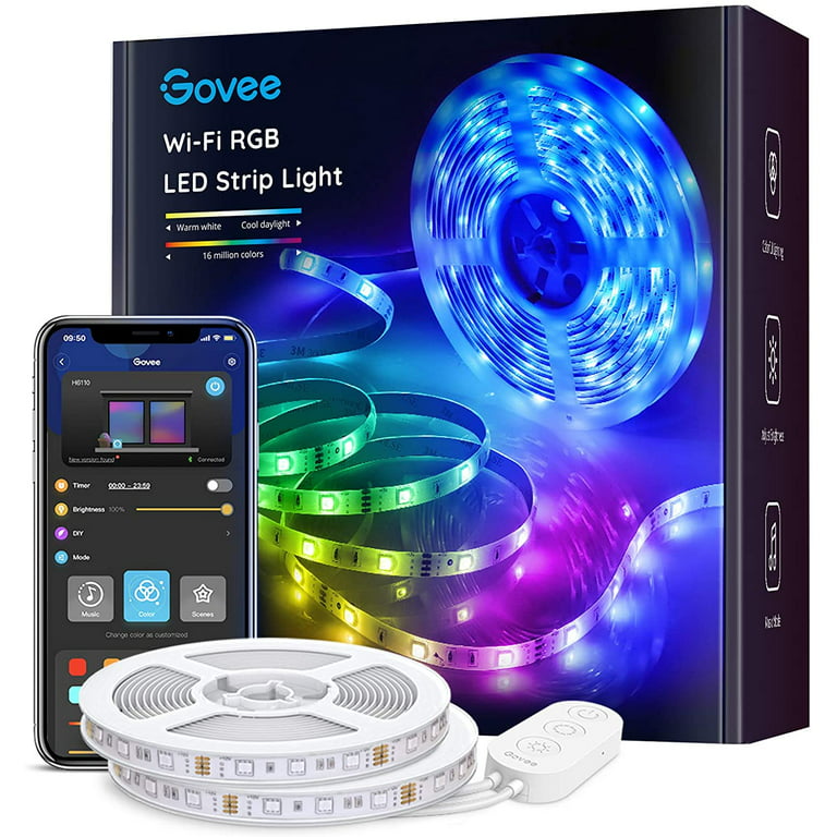 Govee Smart LED Strip Lights, 32.8ft WiFi LED Lights Work with Alexa and  Google Assistant, Bright 5050 LEDs, 16 Million Colors with App Control and  Music Sync for Home, Kitchen, TV, Party 