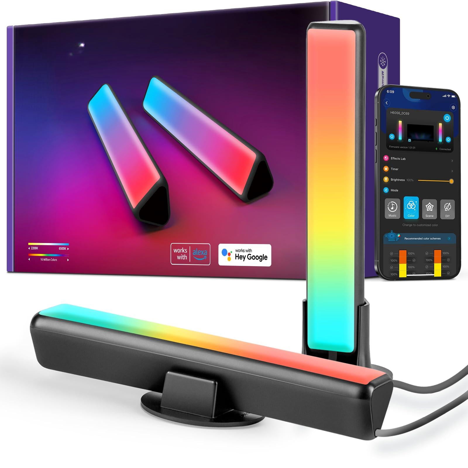 Govee Smart Led Light Bars  Work With Alexa And Assistant Rgbicww Wifi Tv Backlights Scene Music Modes For Gaming Pc Room Decoration Black