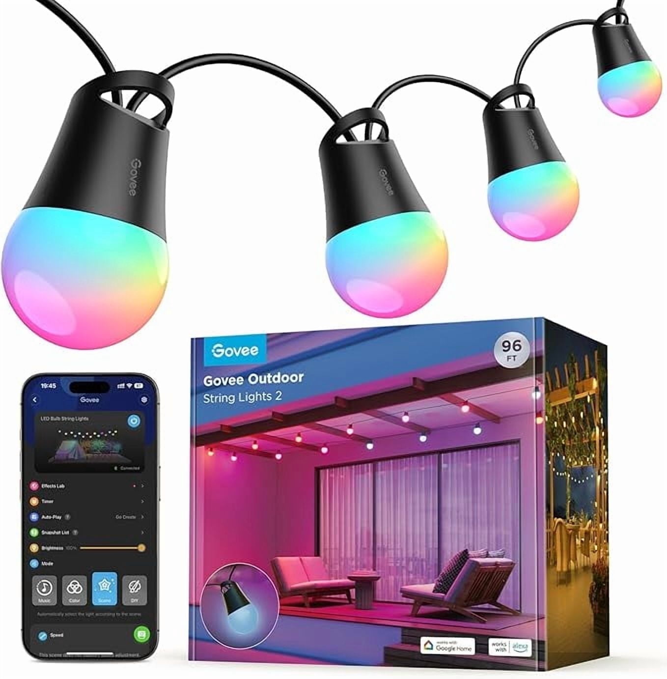Govee Smart Outdoor String Lights 96ft RGBIC Dimmable Warm White