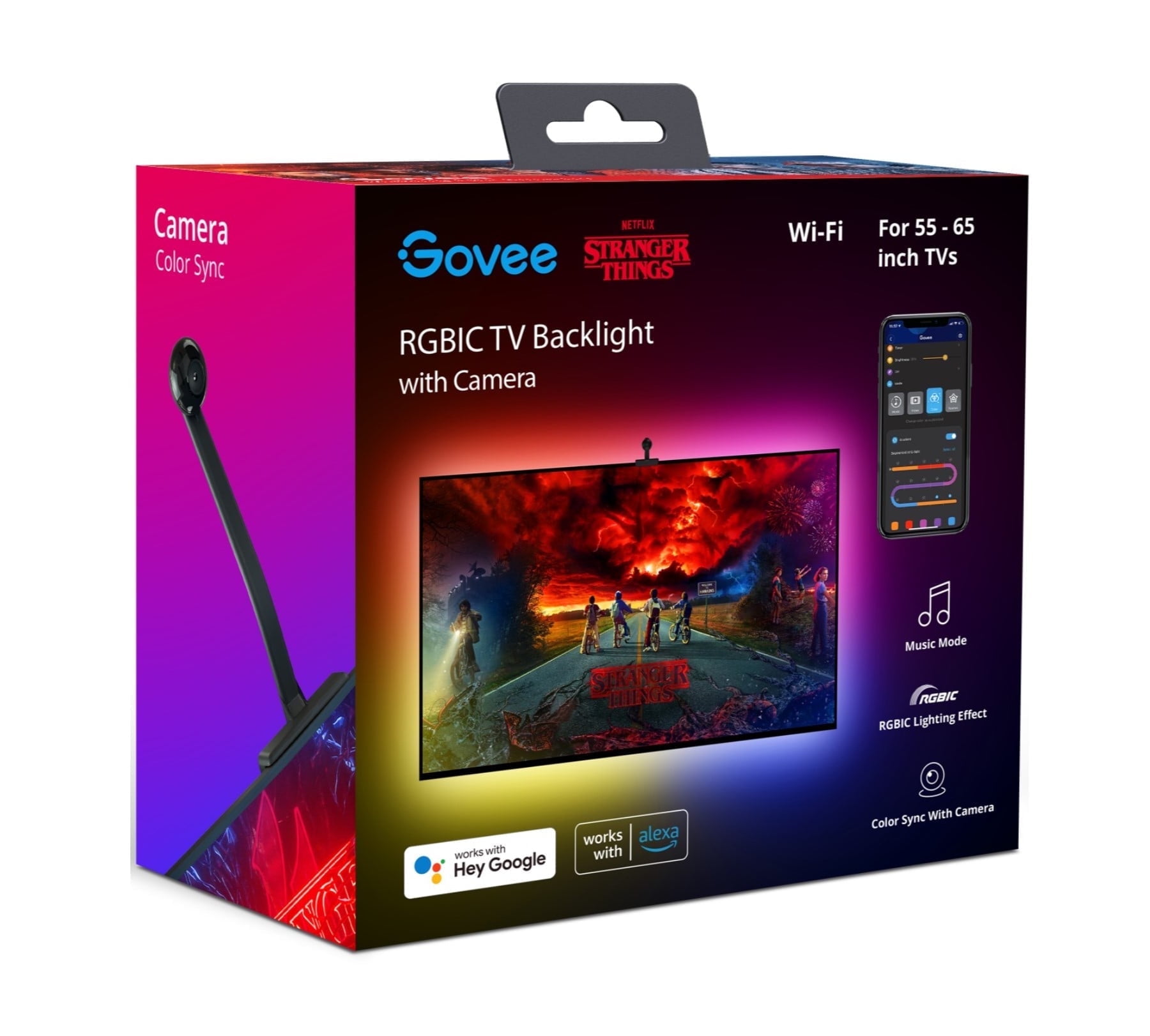 Govee Stranger Things Indoor RGBIC LED TV Backlight with Camera for 55-65 inch TVs and PCs, Corded Electric, App Controlled
