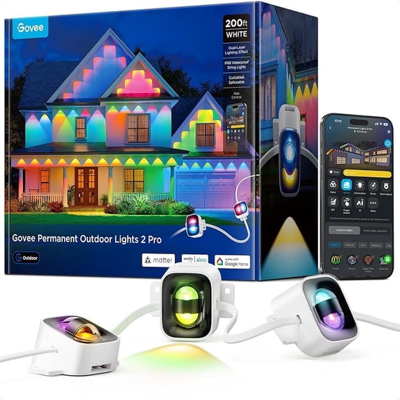 Govee Permanent Outdoor Lights 2 Pro, 200ft with IP68 Waterproof, White