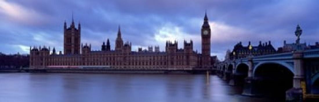 Government Building At The Waterfront Big Ben And The Houses Of Parliament London England United Kingdom Canvas Art - Panoramic Images (18 x 6)