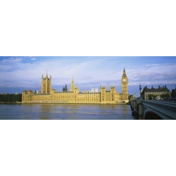 Government building at the waterfront, Thames River, Houses Of Parliament, London, England Poster Print (18 x 7)