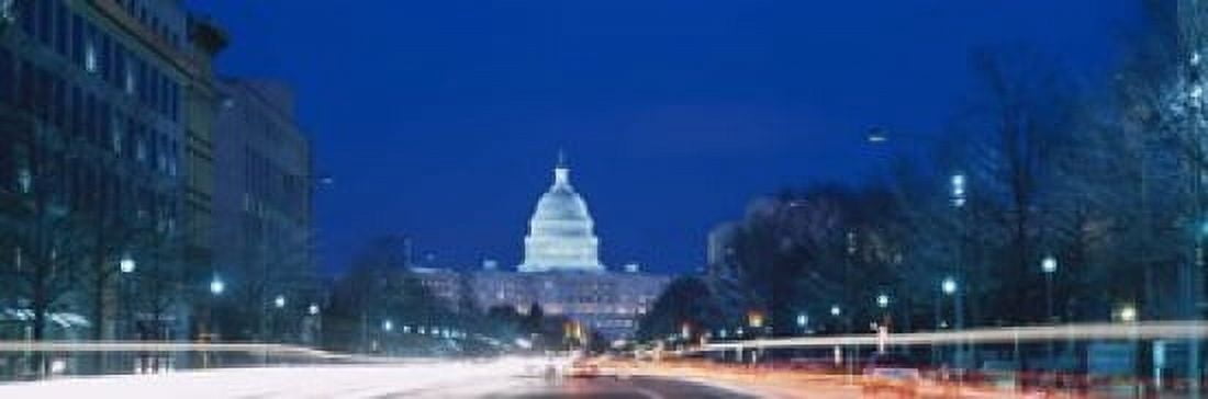 Government building lit up at dusk Capitol Building Pennsylvania Avenue Washington DC USA Canvas Art - Panoramic Images (18 x 6)