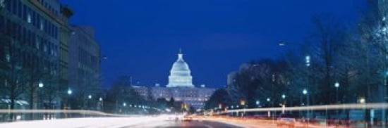 Government building lit up at dusk Capitol Building Pennsylvania Avenue Washington DC USA Canvas Art - Panoramic Images (36 x 12)