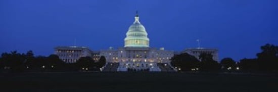 Government building lit up at dusk Capitol Building Washington DC USA Canvas Art - Panoramic Images (36 x 12)