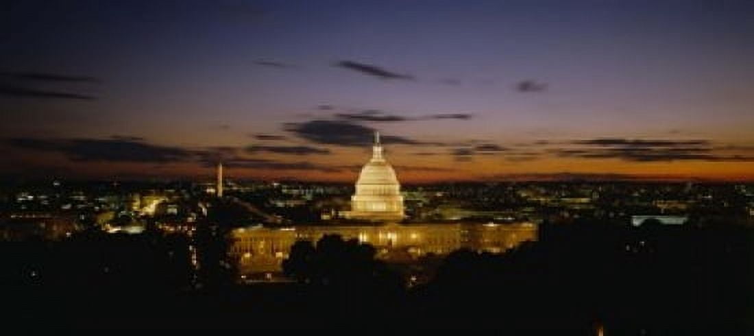 Government building lit up at night US Capitol Building Washington DC USA Canvas Art - Panoramic Images (15 x 7)