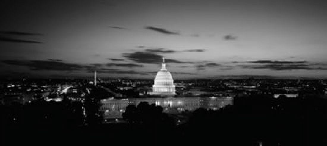 Government building lit up at night US Capitol Building Washington DC USA Canvas Art - Panoramic Images (30 x 14)