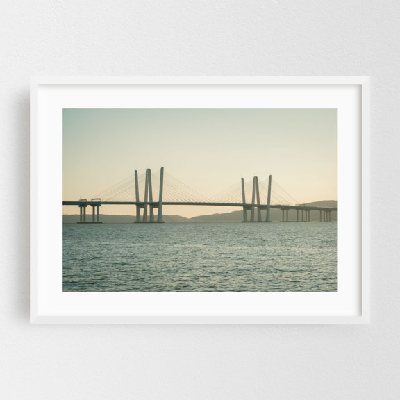 Governor Mario M. Cuomo Bridge, Tarrytown - Tarrytown New York Photography Bridge Architecture Scenic Landscape Sunset Seascape White Framed Wall Art Print 5 x 7 inches