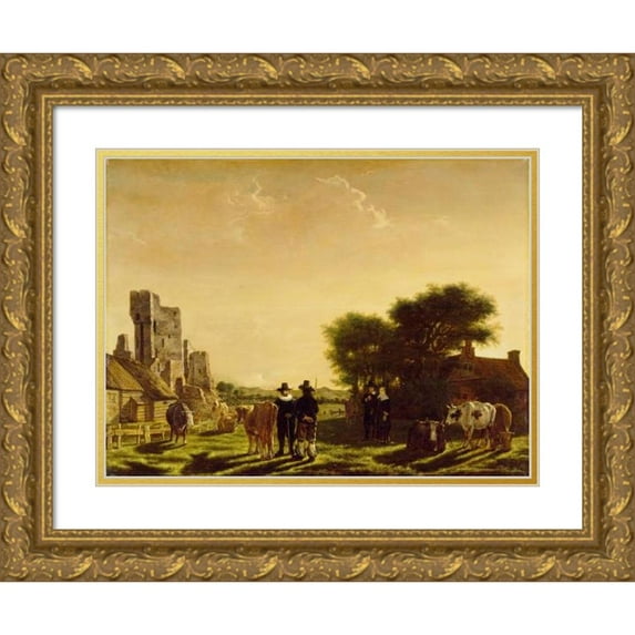 Govert Dircksz Camphuysen 18x14 Gold Ornate Wood Frame and Double Matted Museum Art Print Titled - A Dutch Farm with the Ruins of the Huis Te Kleef Netherlands (C. 1650)