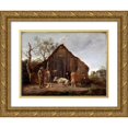 thumbnail image 1 of Govert Dircksz Camphuysen 18x14 Gold Ornate Wood Frame and Double Matted Museum Art Print Titled - Two Peasants with Cows, 1 of 4